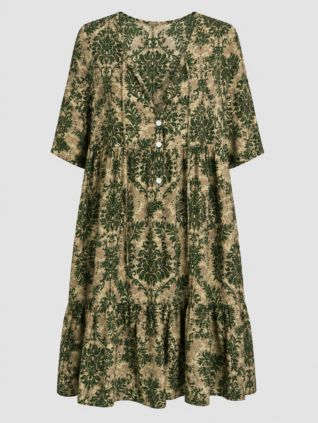 Damask Print Midi Dress