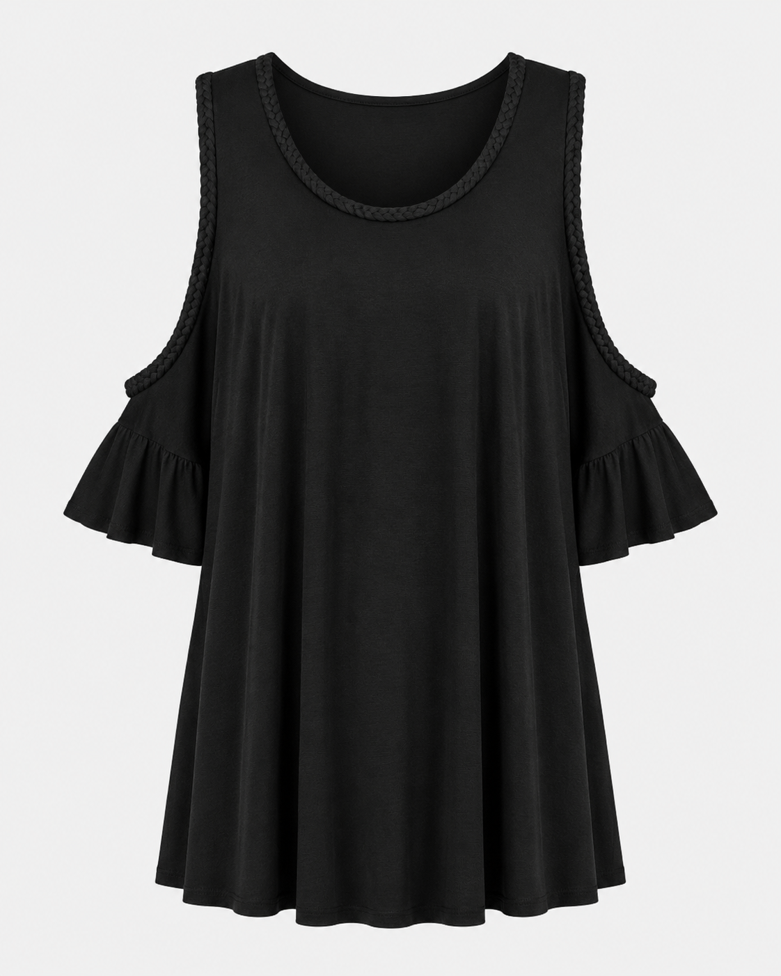 Black Cold Shoulder Tunic Shirt