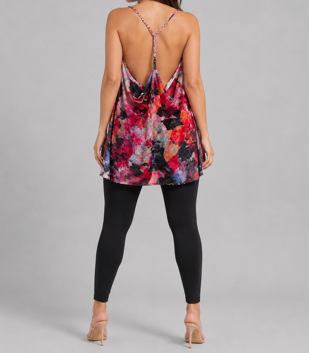 Abstract Floral Print Long Singlet