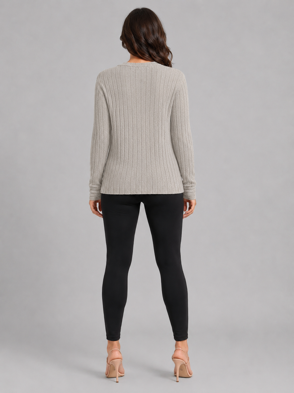 Grey Ribbed Long Sleeve Top