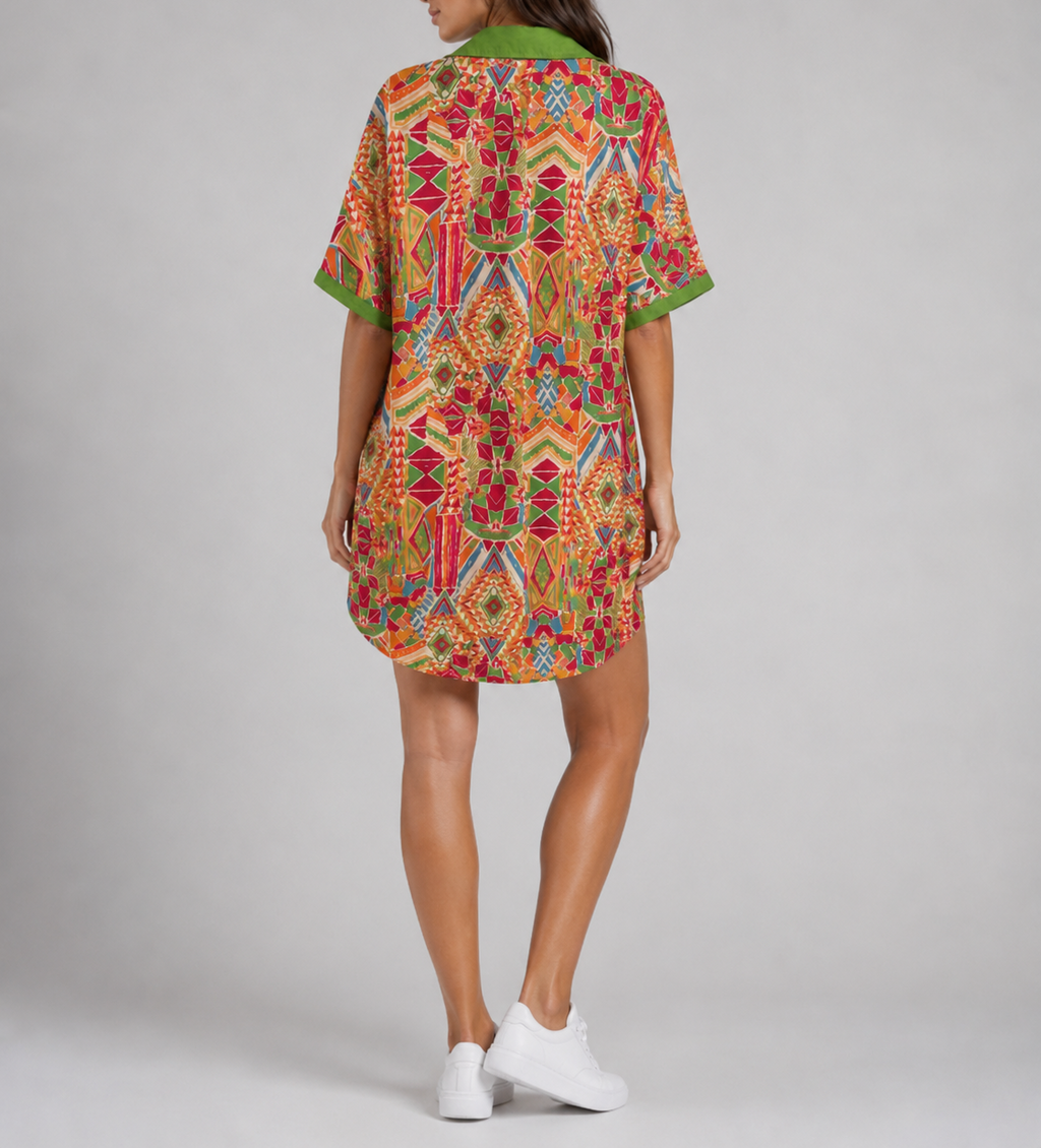 Abstract Print Button Up Dress