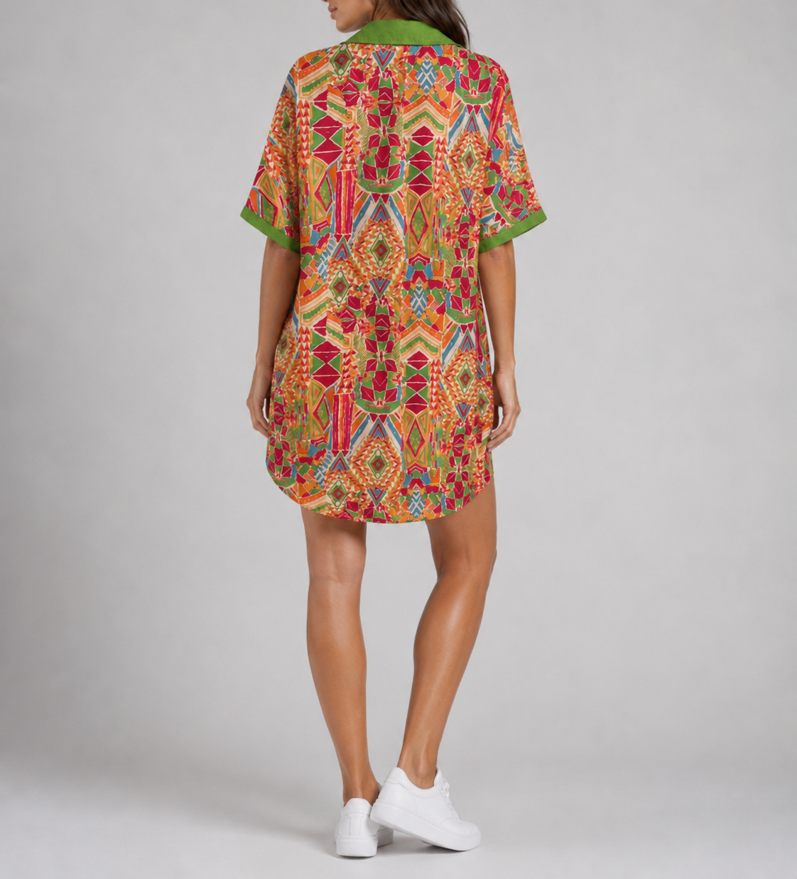 Abstract Print Button Up Dress