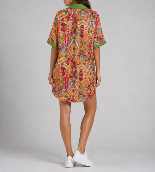 Abstract Print Button Up Dress