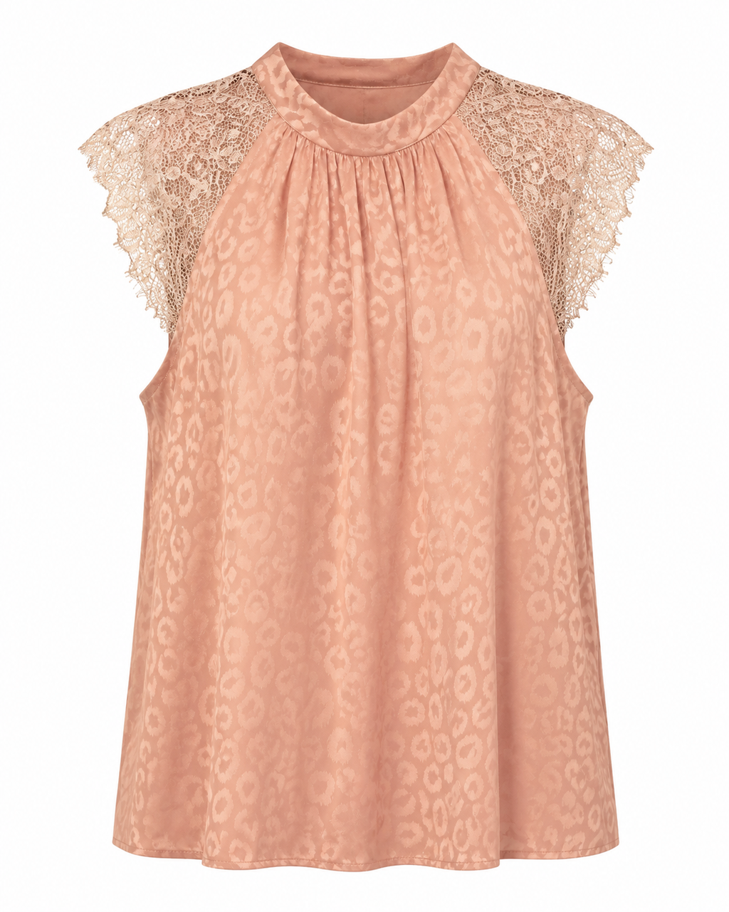 Blush Pink Leopard Print Lace Sleeve Top