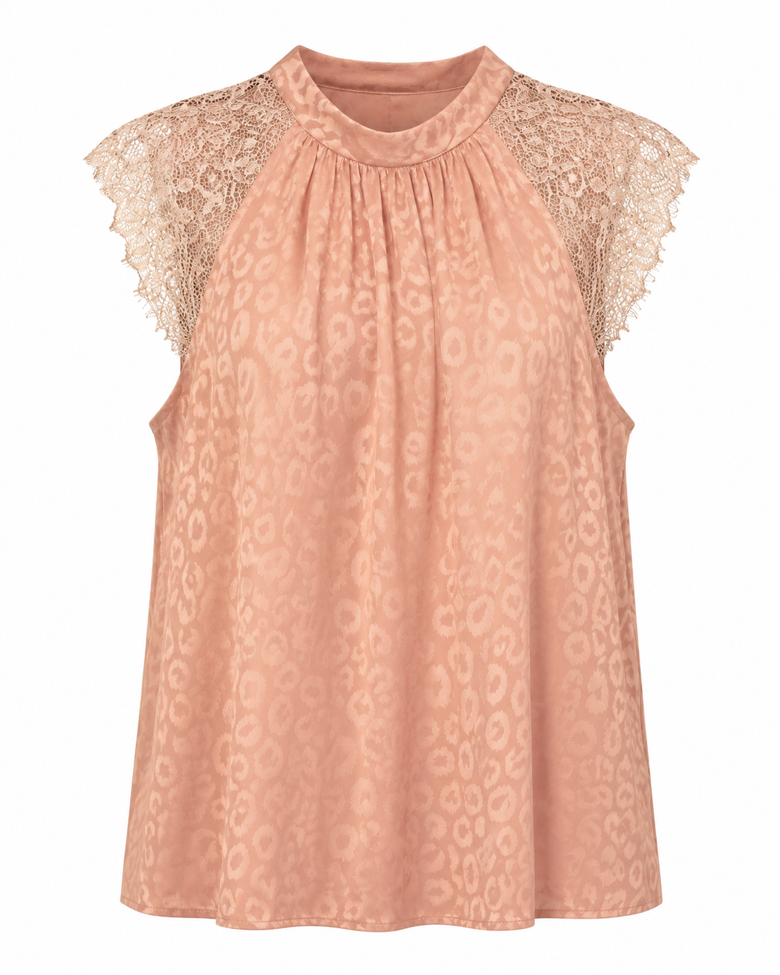 Blush Pink Leopard Print Lace Sleeve Top