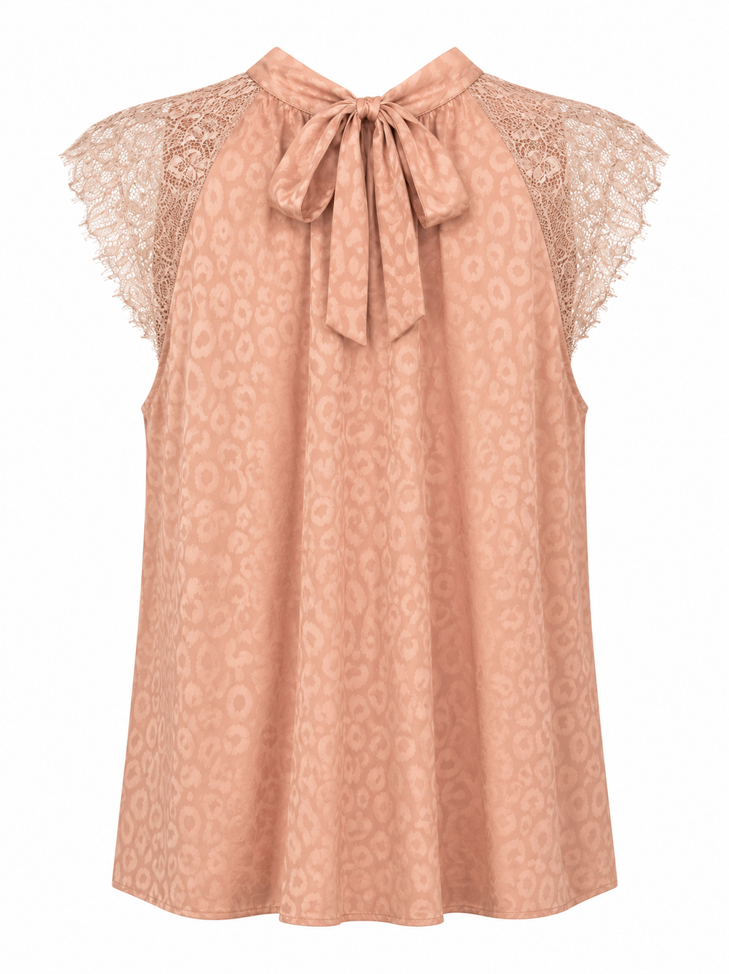Blush Pink Leopard Print Lace Sleeve Top