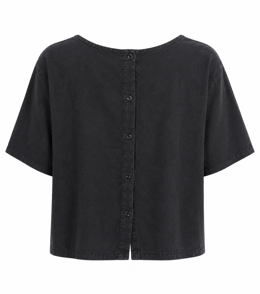 Sportsgirl Black Button Back Crop Top