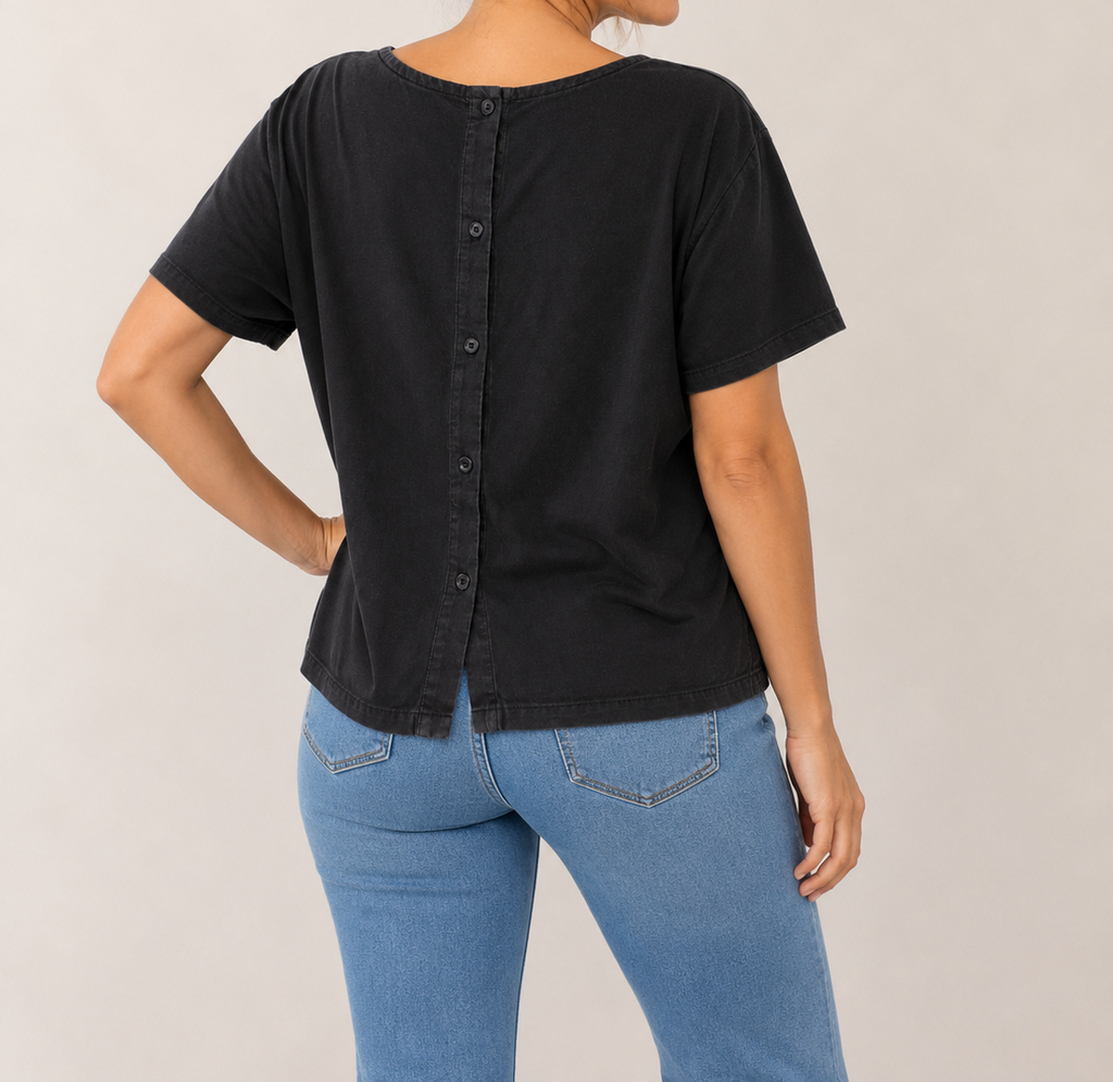 Sportsgirl Black Button Back Crop Top
