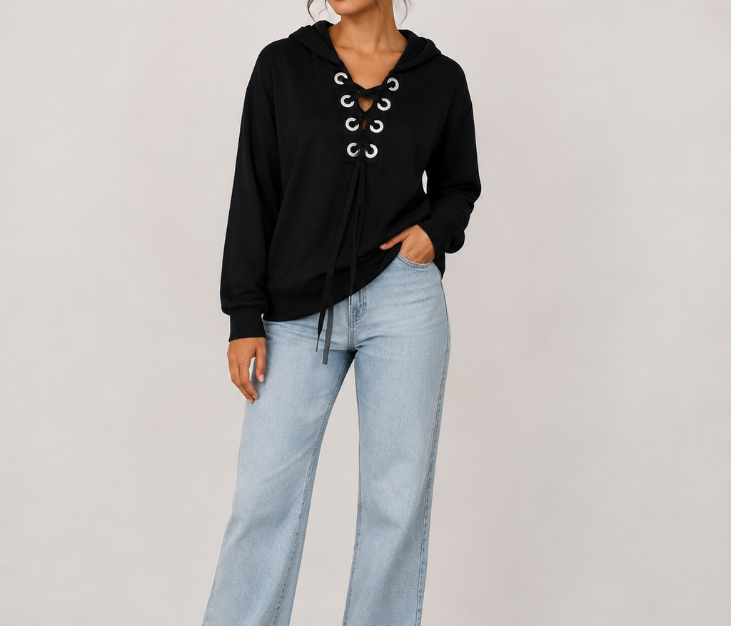 Black Lace Up Hoodie