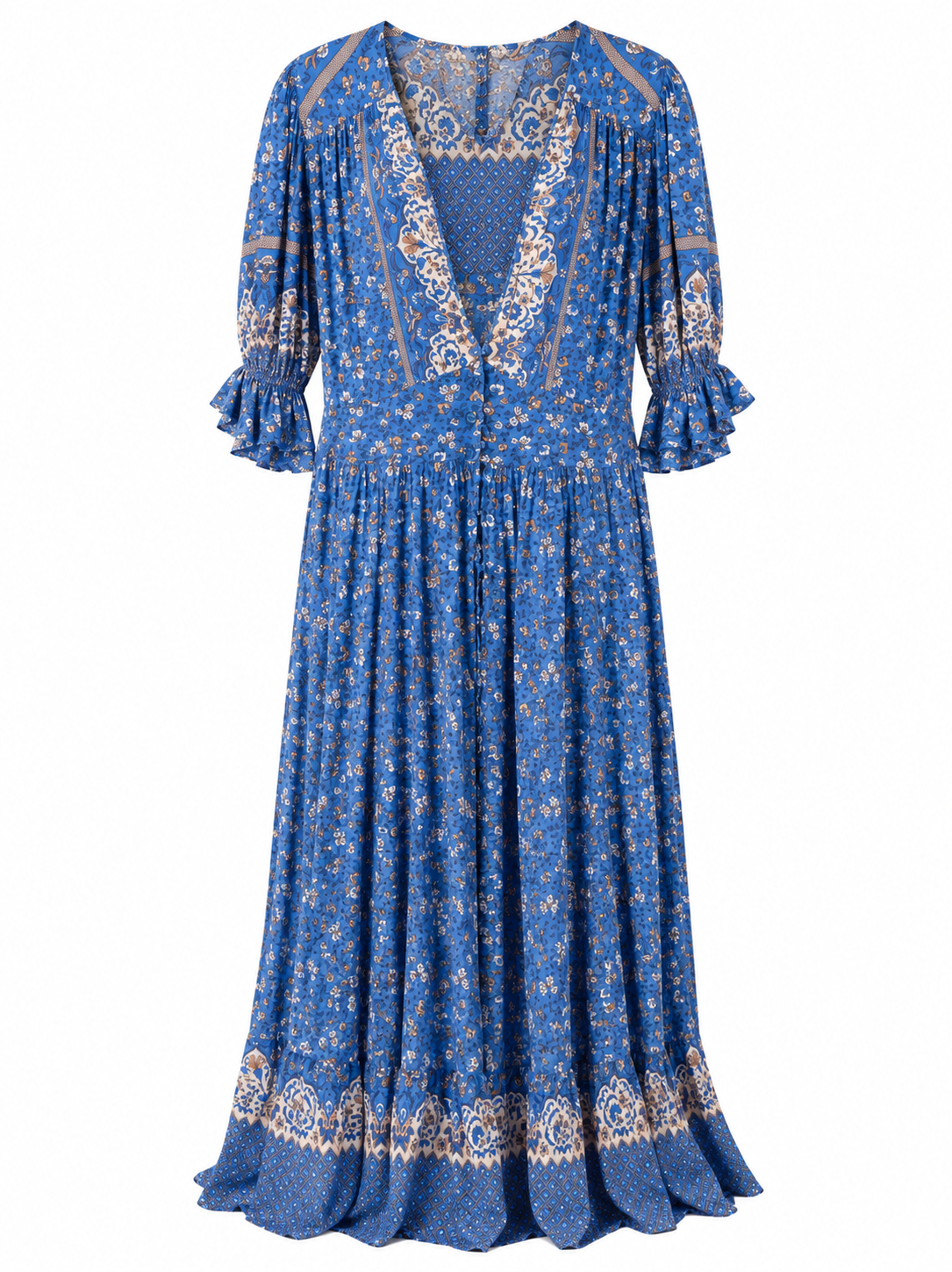 Blue Boho Floral Maxi Dress