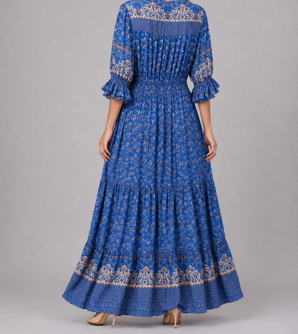 Blue Boho Floral Maxi Dress