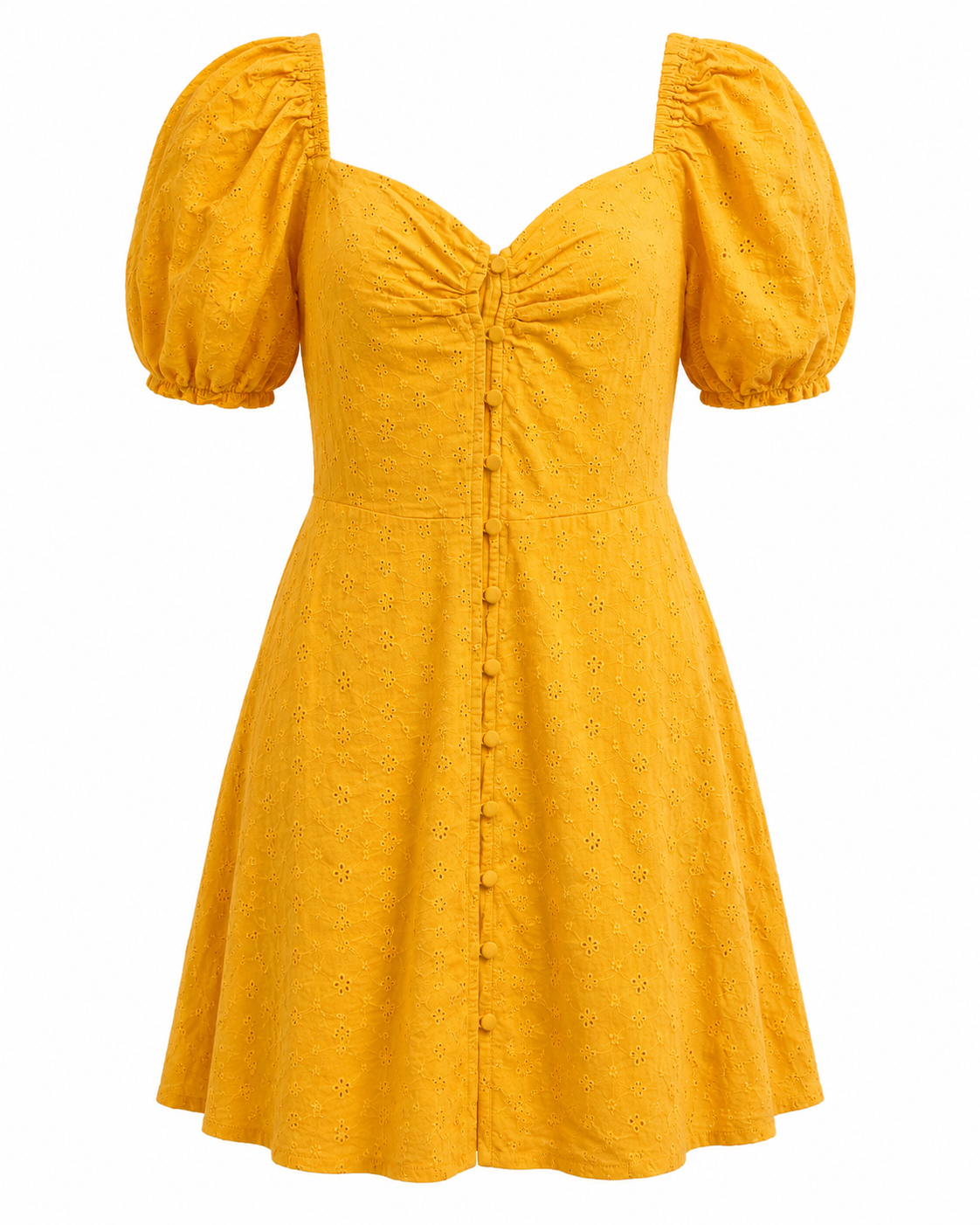 Mustard Puff Sleeve Mini Dress