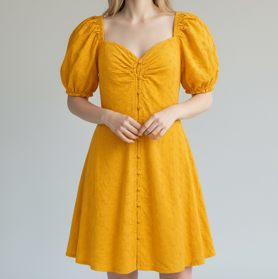 Mustard Puff Sleeve Mini Dress
