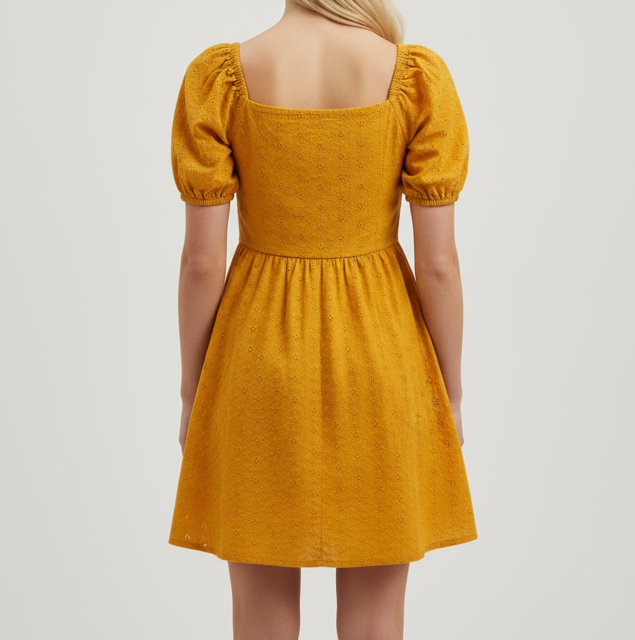 Mustard Puff Sleeve Mini Dress
