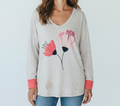 Grey Floral Print Long Sleeve Top