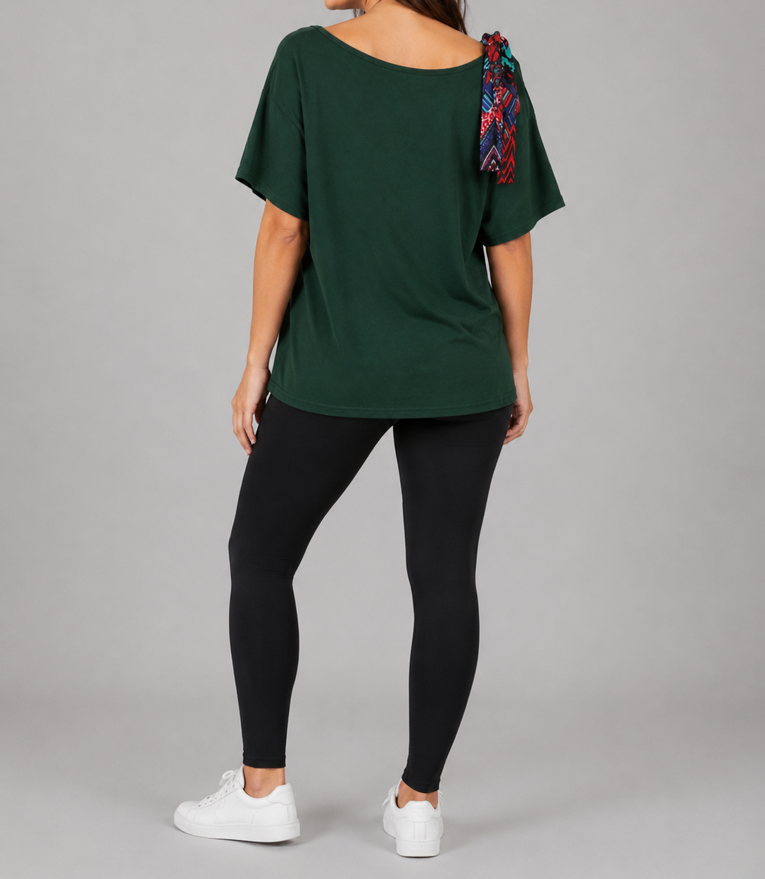Green Graphic One Off Shoulder Top