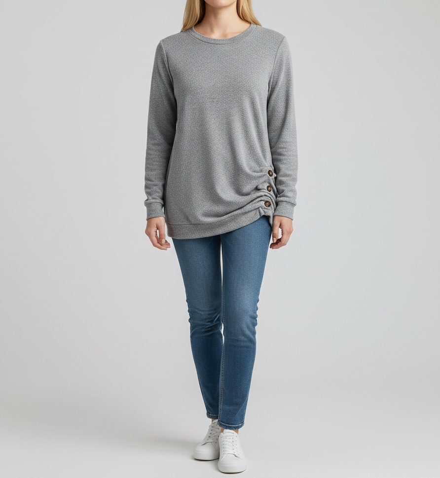 Grey Button Detail Sweater