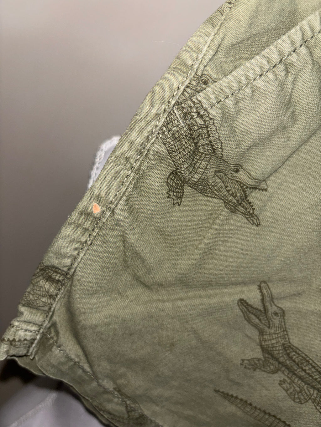 Olive Green Crocodile Print Drawstring Shorts