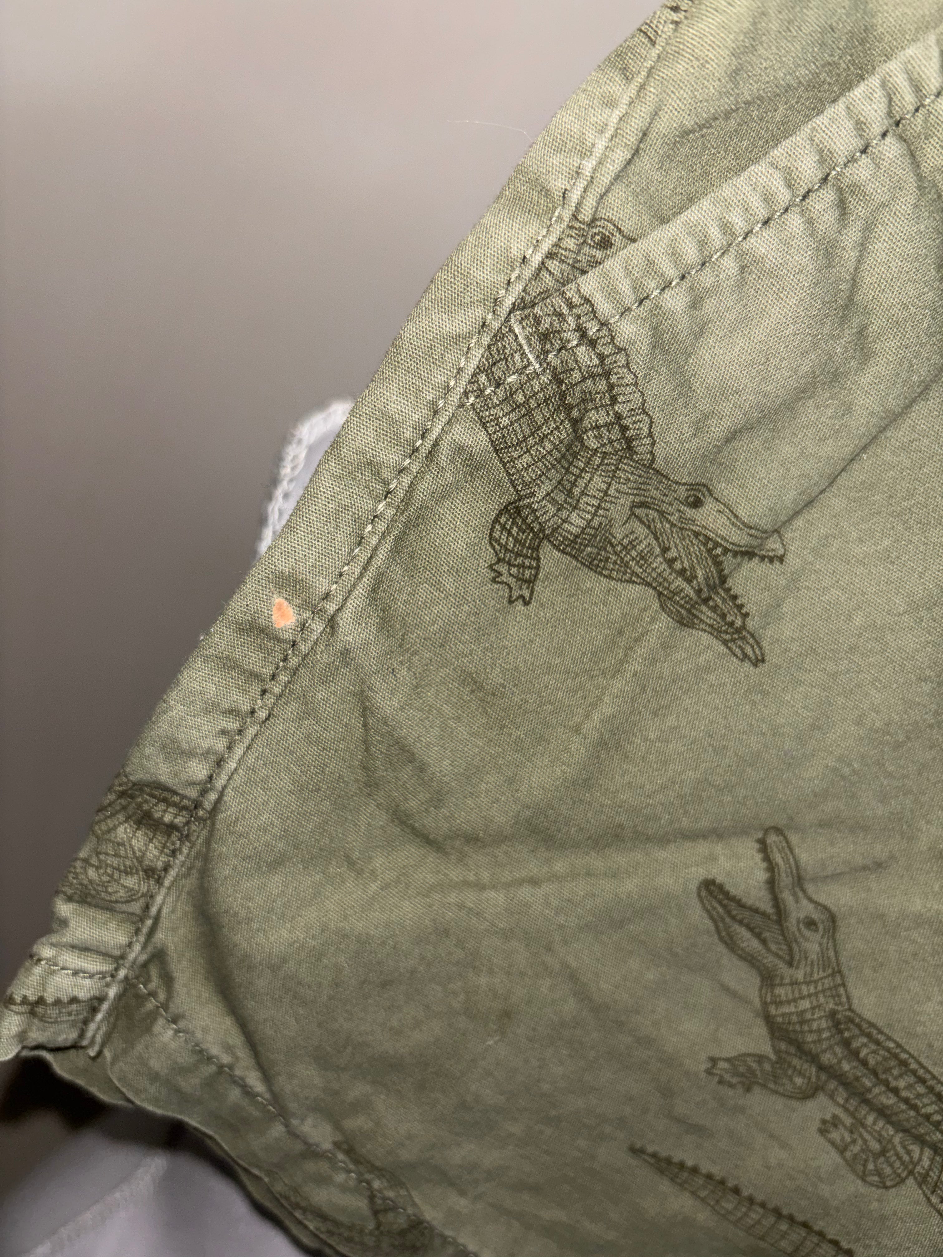 Olive Green Crocodile Print Drawstring Shorts