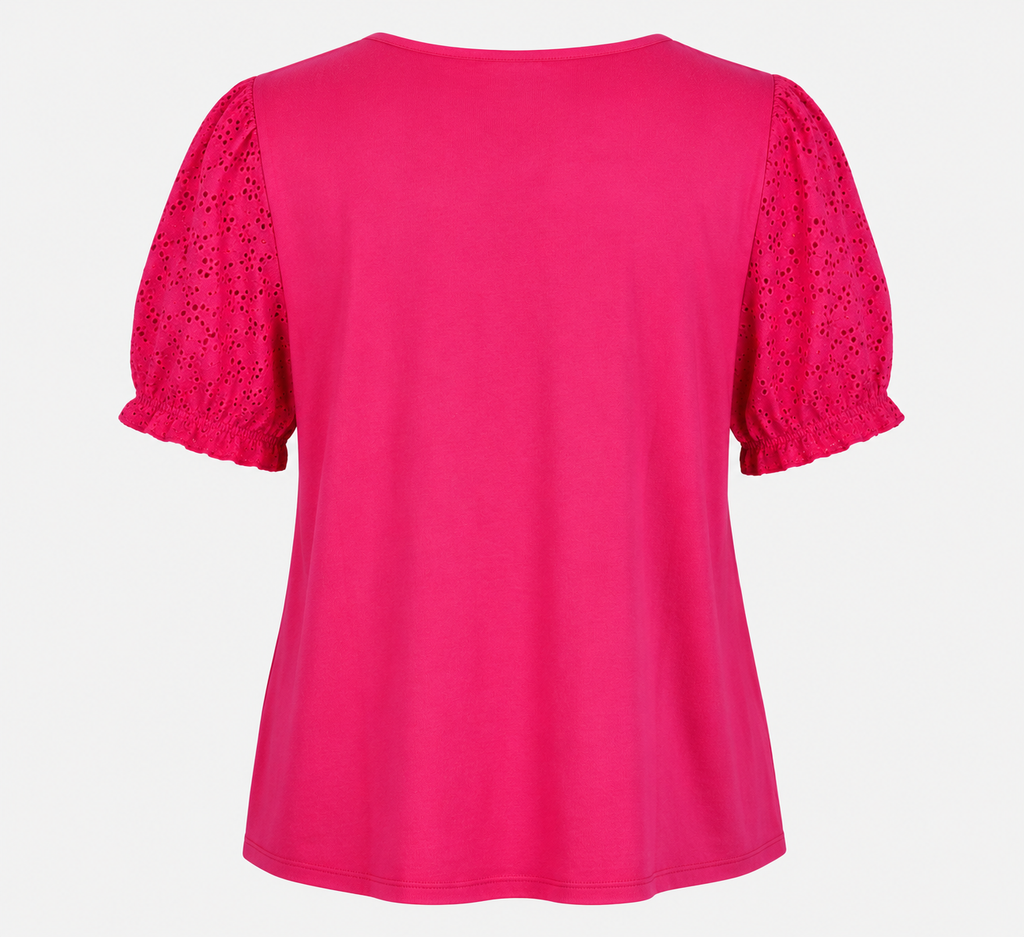 Fuchsia Pink Eyelet Sleeve Button-Up Top